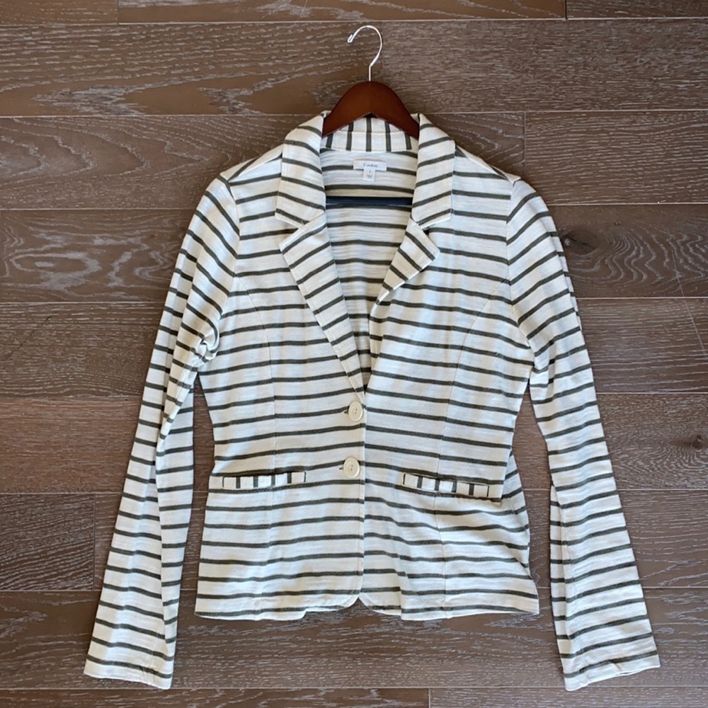 Caslon Stripe Cotton Blazer | Cream & Green | L